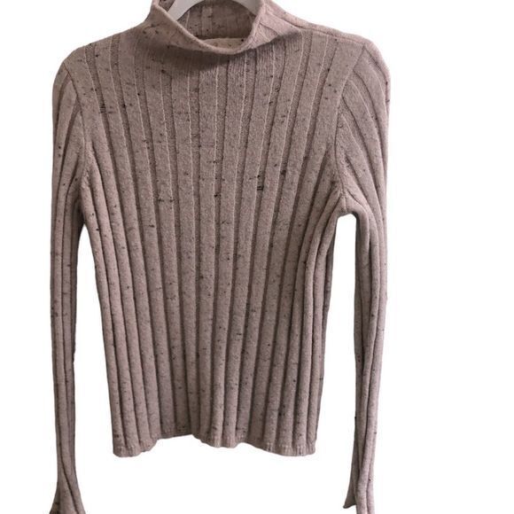 Madewell Sweaters - Ribbed Mock Neck Top Knit Sweater Beige Speckled‎ Long Sleeve